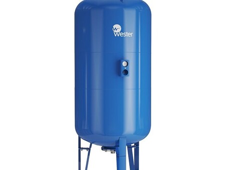 Гидроаккумулятор для водоснабжения WESTER WAV объём 750л, DN 50, PN 25, вертикальный, резьбовое-НР, G-2'', с опорами и манометром, голубой, Турция