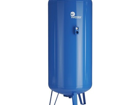 Гидроаккумулятор для водоснабжения WESTER WAV объём 1500л, DN 50, PN 25, вертикальный, резьбовое-ВР, G-2'', с опорами и манометром, голубой, Турция