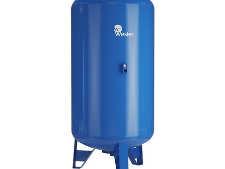 Гидроаккумулятор для водоснабжения WESTER WAV объём 3000л, DN 80, PN 25, вертикальный, резьбовое-ВР, G-3'', с опорами и манометром, голубой, Турция