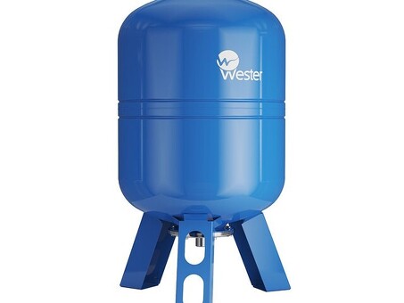 Гидроаккумулятор для водоснабжения WESTER WAV объём 60л, DN 25, PN 25, вертикальный, резьбовое-НР, G-1'', с опорами, голубой, Турция