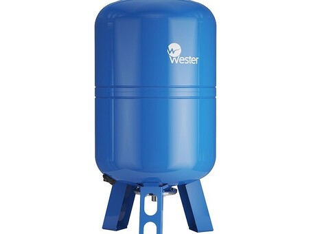 Гидроаккумулятор для водоснабжения WESTER WAV объём 80л, DN 25, PN 25, вертикальный, резьбовое-НР, G-1'', с опорами, голубой, Турция