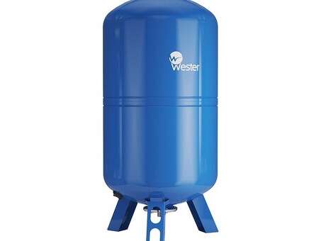 Гидроаккумулятор для водоснабжения WESTER WAV объём 150л, DN 25, PN 25, вертикальный, резьбовое-НР, G-1'', с опорами, голубой, Турция