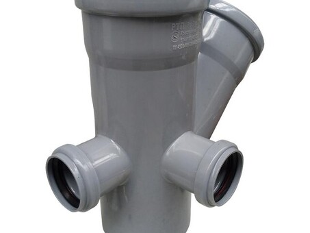 Крестовина ПП (полипропилен) для канализации двухплоскостная Дн 110-110 45гр. отводы влево и сзади 50, с уплотнительными кольцами, Ростурпласт