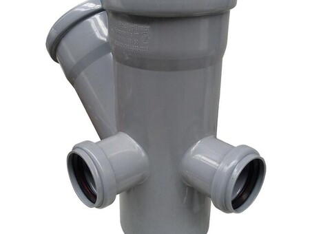 Крестовина ПП (полипропилен) для канализации двухплоскостная Дн 110-110 45гр. отводы вправо и сзади 50, с уплотнительными кольцами, Ростурпласт