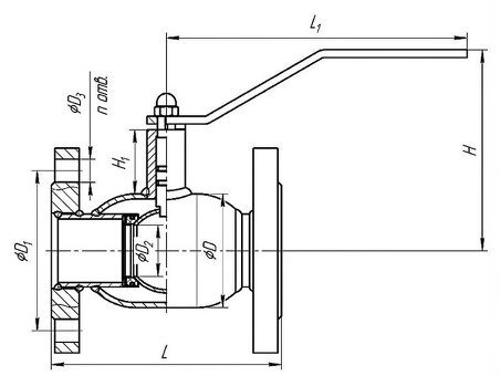 Кран стальной шаровой разборный TEMPER КШ.Ц.Ф.З, DN 50 PN 40, 180мм, стандартнопроходной, фланцевый с ручкой под задвижку
