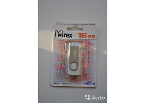 Флешка Mirex 16GB Swivel Rubber White новая