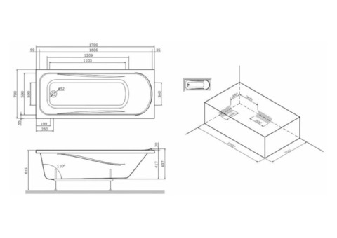 Характеристики ванна акриловая AM.PM Sense W75A-170-070W-KL 1700мм х 700мм, с каркасом