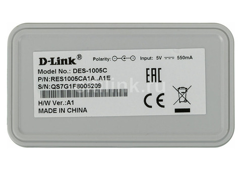 Характеристики коммутатор D-Link DES-1005C 5x100Mb неуправляемый
